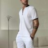 Mock Neck Zipper Polo white