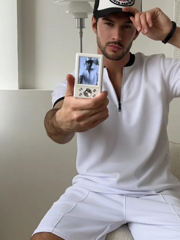 Mock Neck Zipper Polo white