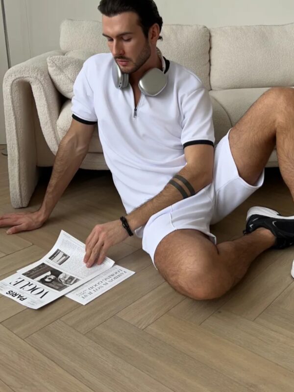 Mock Neck Zipper Polo white