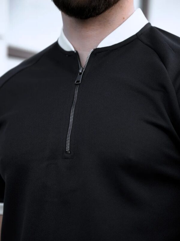 Mock Neck Zipper Polo Black