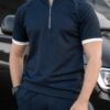 Mock Neck Zipper Polo Navy Blue