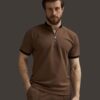 Mock Neck Zipper Polo Coffee