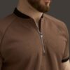 Mock Neck Zipper Polo Coffee